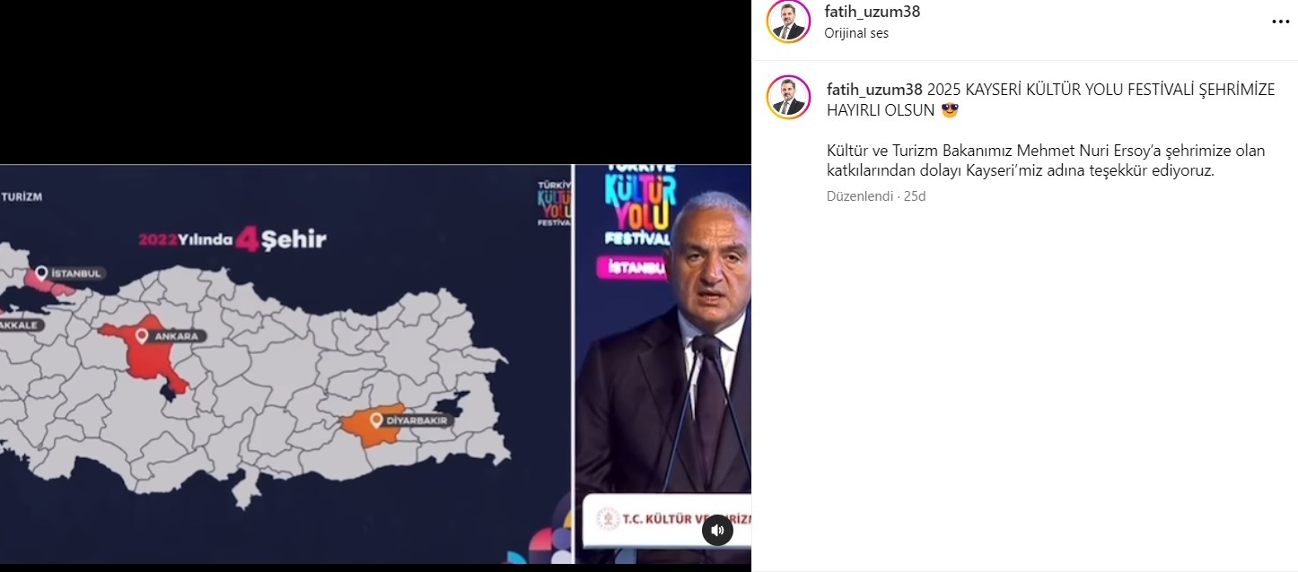 2025 Kültür Yolu Festivali’nde Kayseri’de yer alacak